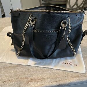 Coach Black Leather Shoulder Bag with Chain Detail